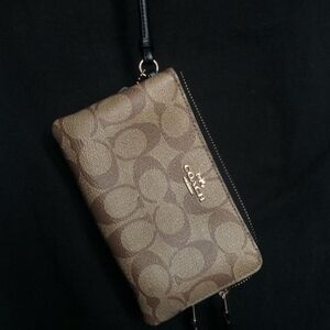 Coach Tan and Brown Signature Wristlet